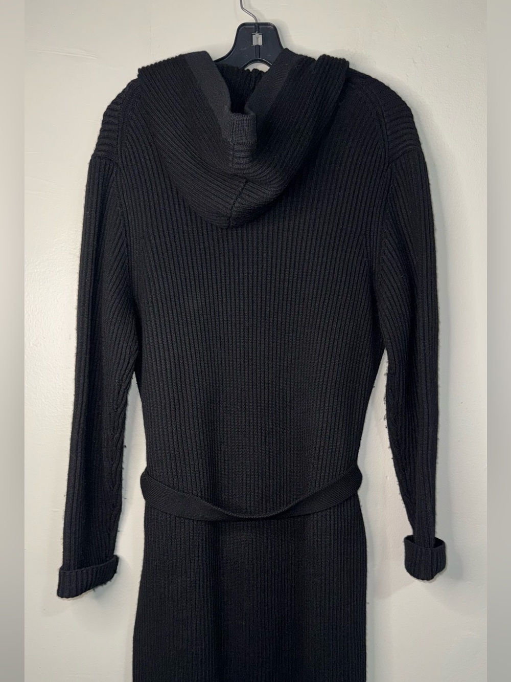 J. Crew 100% Black Ribbed Hooded Long Cardigan with Tie Belt - Picture 7 of 10
